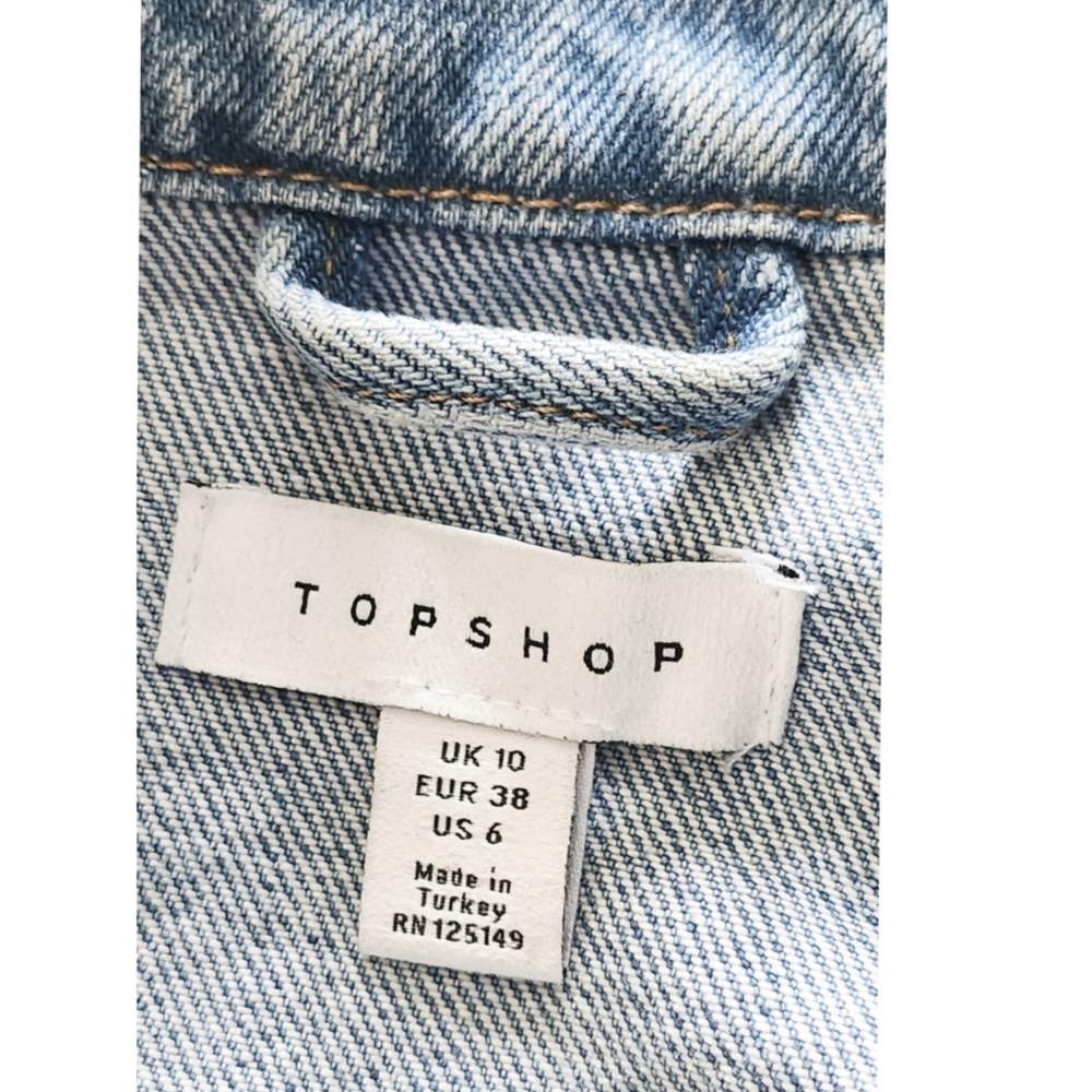 TOPSHOP TILDA CHOPPED RAW HEM DENIM JEAN JACKET SIZE 6 LIKE NEW - Picture 5 of 6